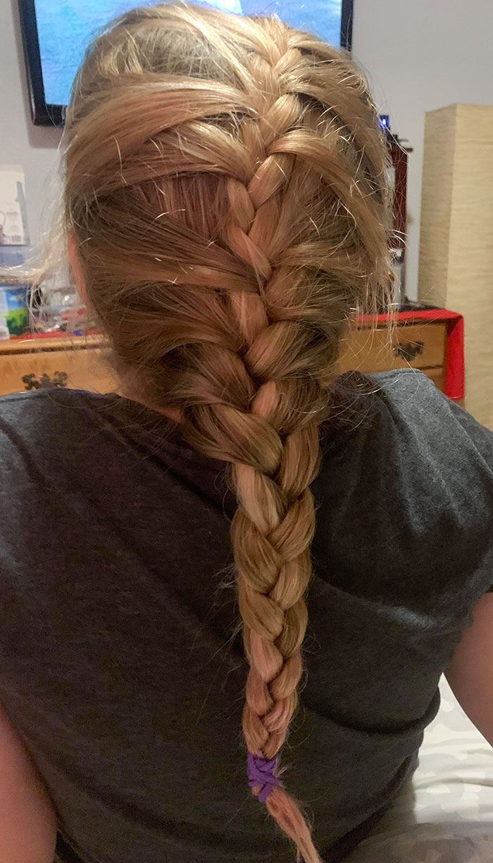 I Tried To Fix My Girlfriend's Daughter's Hair Before Bed. She Says It Makes "Mermaid Hair" In The Morning. I Got The Thumbs Up From Her For My Very First Attempt At A French Braid