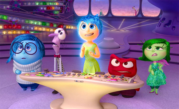 The 5 Inside Out characters looking straight ahead