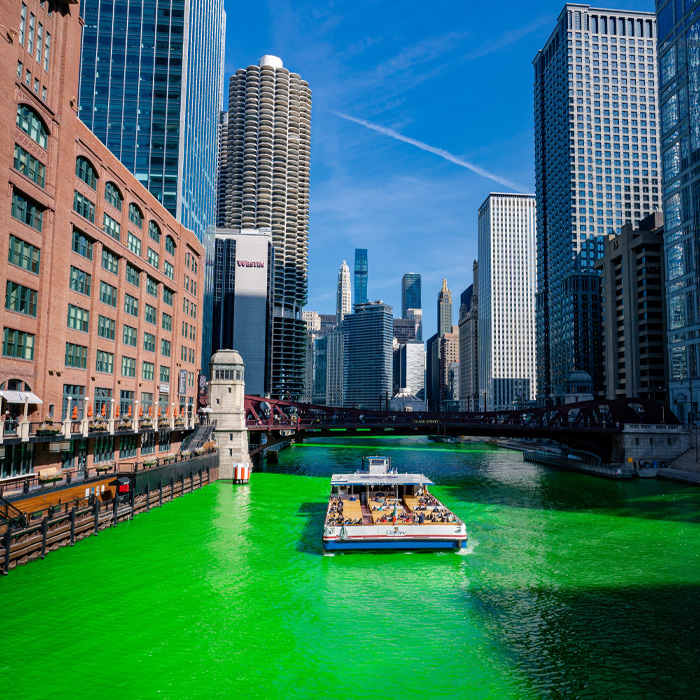 Chicago river being dyed green for St. Patrick's Day