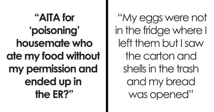 “AITA For ‘Poisoning’ Housemate Who Ate My Food Without My Permission And Ended Up In The ER?”