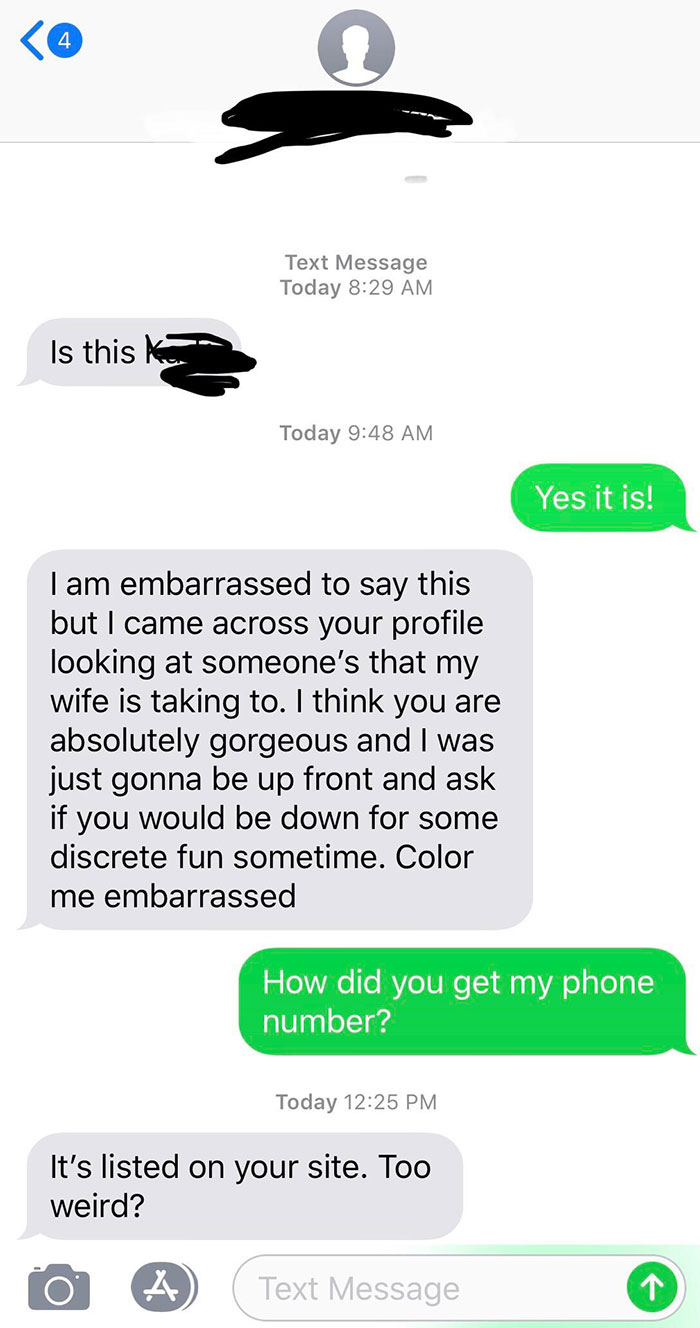 This Guy Found Me On His Wife’s “Suggested Friends” On Facebook Then Googled Me And Used My Business Number To Text Me. Gross