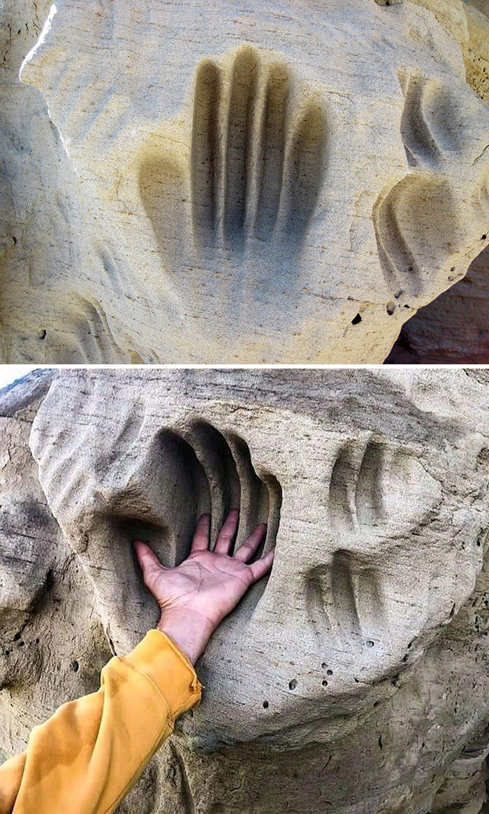 Some Of The Numerous Handprints That Were Carved Into The Soft Sandstone Surface Of The White Mountain, In Wyoming, By The Ancestral Eastern Shoshone, 1000-1800 CE