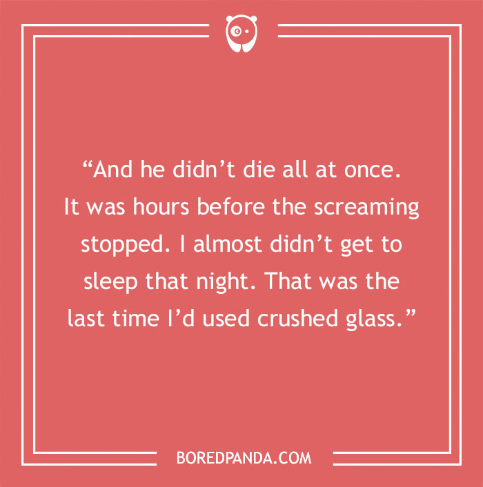 Quote about life on a red background, conveying a dark perspective with mention of crushed glass.
