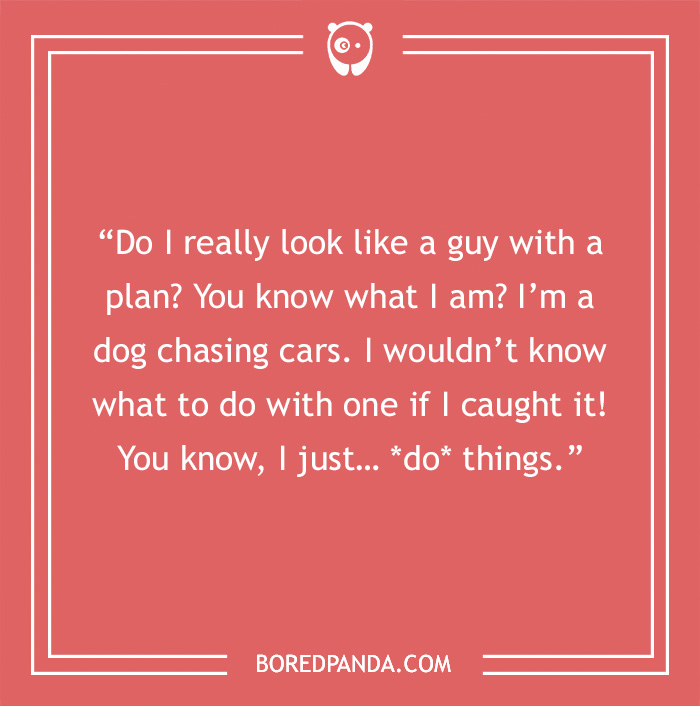 Text on a red background containing a Joker quote about life and unpredictability, from Bored Panda.