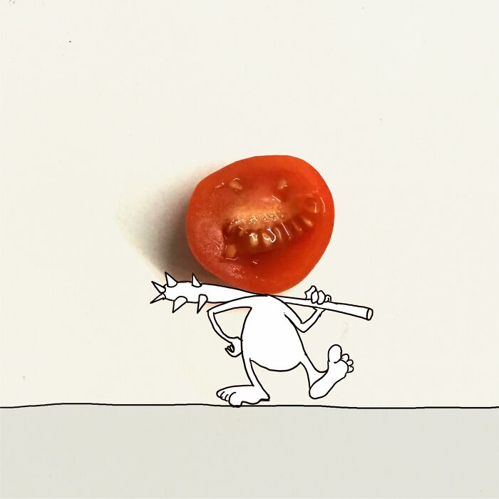 My 20 Illustrations Of The 'Killer' Tomato That Appeared On The Scene While I Was Cutting Vegetables To Cook