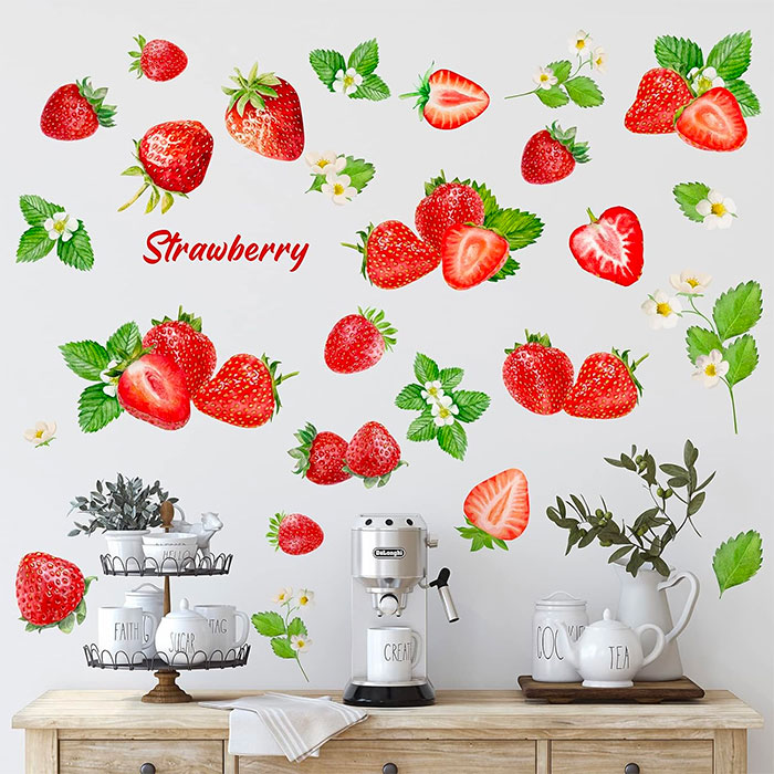 Kitchen wallpaper with strawberries
