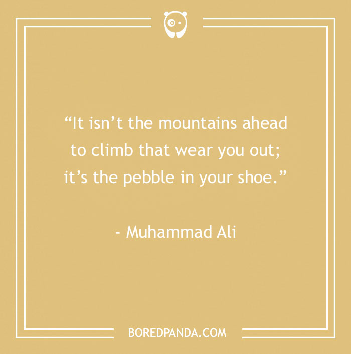 Motivational quote by Muhammad Ali on a beige background, encouraging perseverance and focus in work projects.