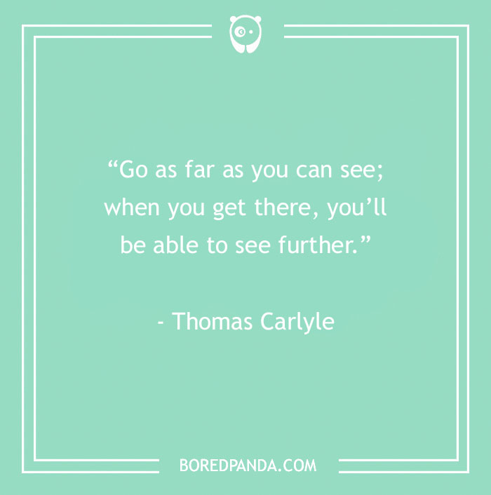 Motivational work quote by Thomas Carlyle on a teal background, encouraging perseverance.