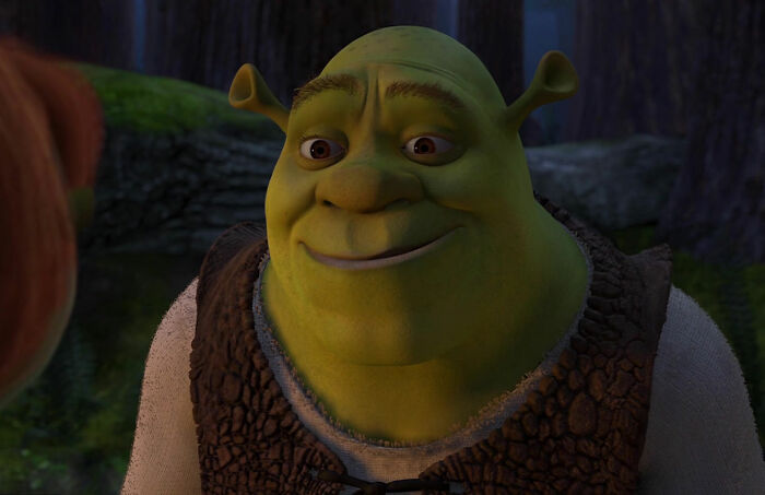 Shrek looking at Fiona and smiling