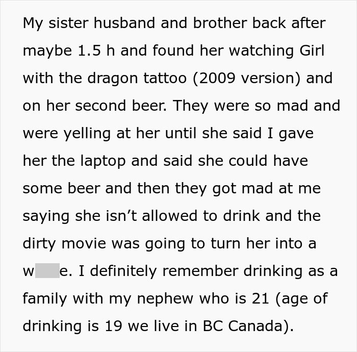 Parents Are Livid Aunt Didn’t Stop 23 Y.O. Niece From Drinking Beer And Watching A “Dirty” Movie