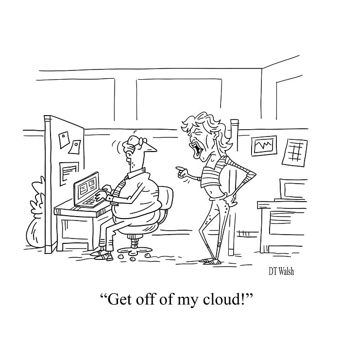 A Single-Panel Comic About Getting Off Cloud
