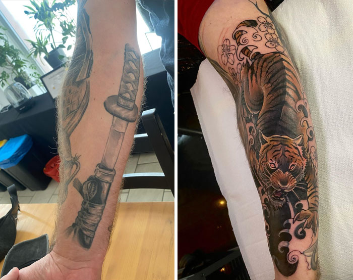 The Tiger As A Cover-Up Of An Older Tattoo In All Its Glory