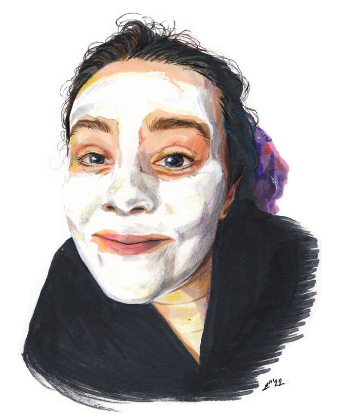 Me With A Peel-Off Mask. Markers On Paper