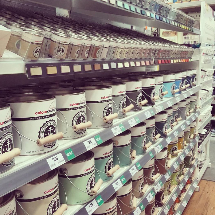Paints buckets in the home department 