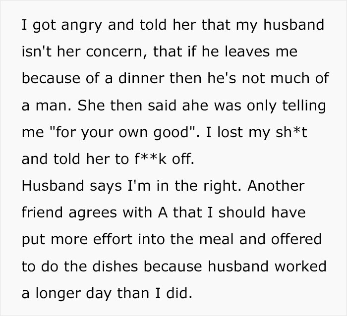 Woman Gets Bashed By Her Friend For The Dinner She Prepared, Asks The Internet Who’s Wrong