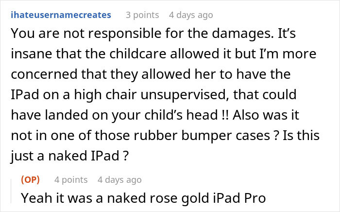 Mom Refuses To Pay For Broken iPad Pro After Parents Leave It With 11-Month-Old At Daycare Mom Refuses To Pay For Broken iPad Pro After Parents Leave It With 11-Month-Old At Daycare