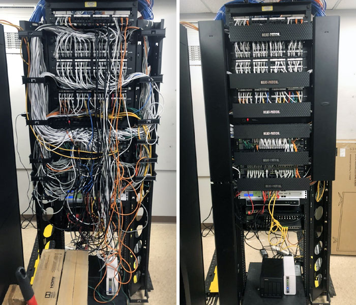 My Friend Sent Me A Before vs. After Photo Of Him Cable-Managing The Servers At Work