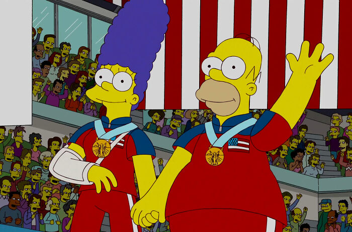Homer and Marge winning olympic medals
