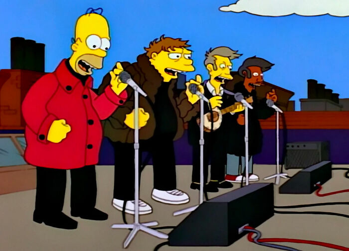 Homer's Barbershop Quartet singing on the roof