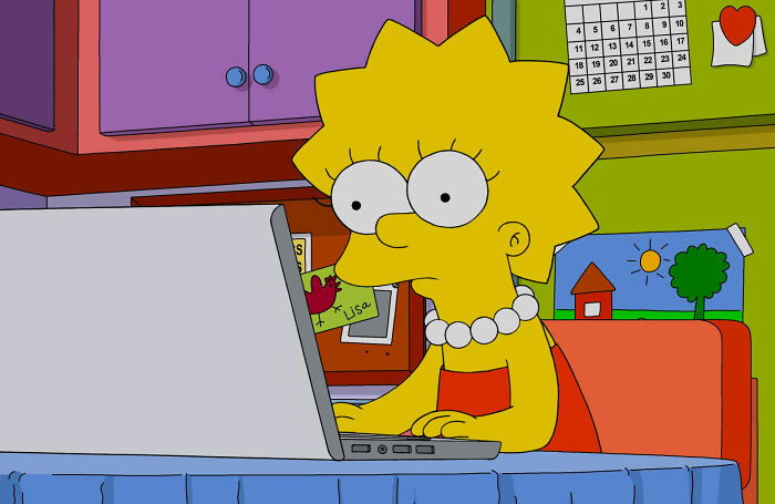 Lisa looking ant computer from Simpsons