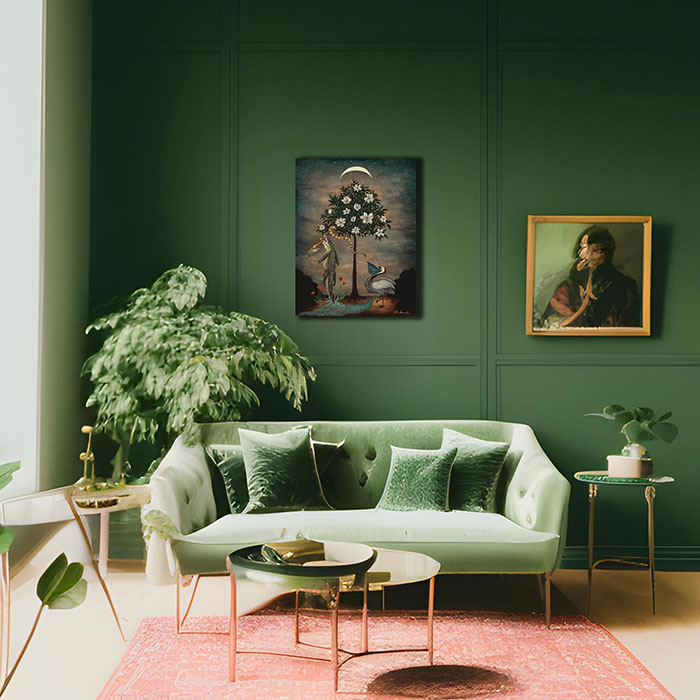Green room with green patterns 