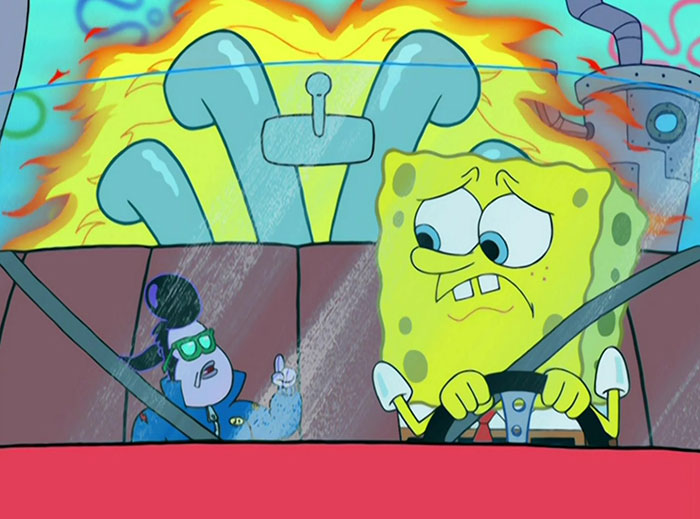 SpongeBob in a race car 