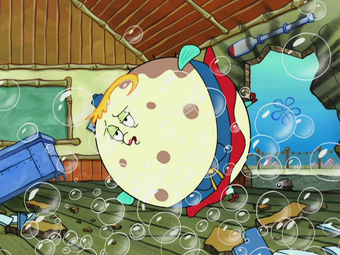 Mrs. Puff going through the wall 