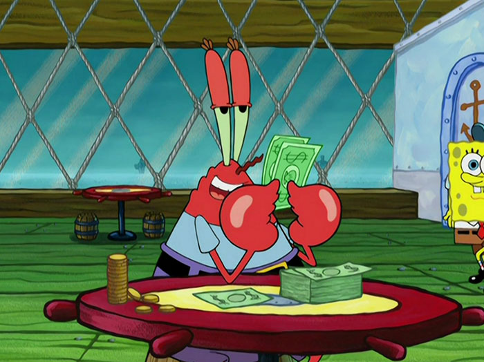 Mr. Krabs counting his money 