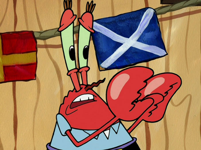 Mr. Krab Looking scared at someone 