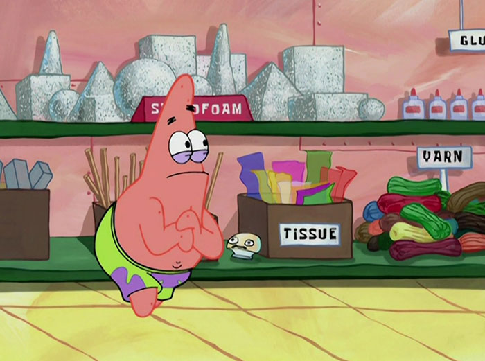 Patrick sneaking in the store 