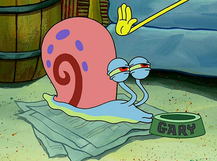 SpongeBob trying to pet Gary 