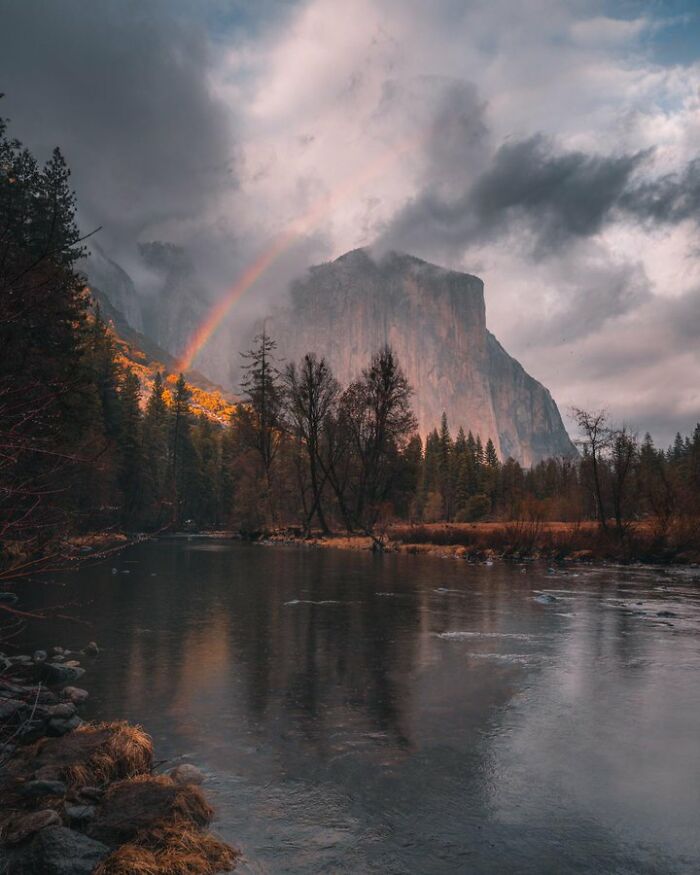Valley View With A Rainbow During A Rain Storm, Yosemite, California