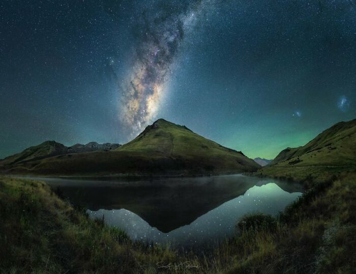Where Earthp**n Meets Spacep**n. The Milky Way Core Is Making Its Way Back For Winter. Lucky Enough To Live Literally Five Minutes Away From This Spot. Lake Kirkpatrick, Queenstown, New Zealand. @south_of_home