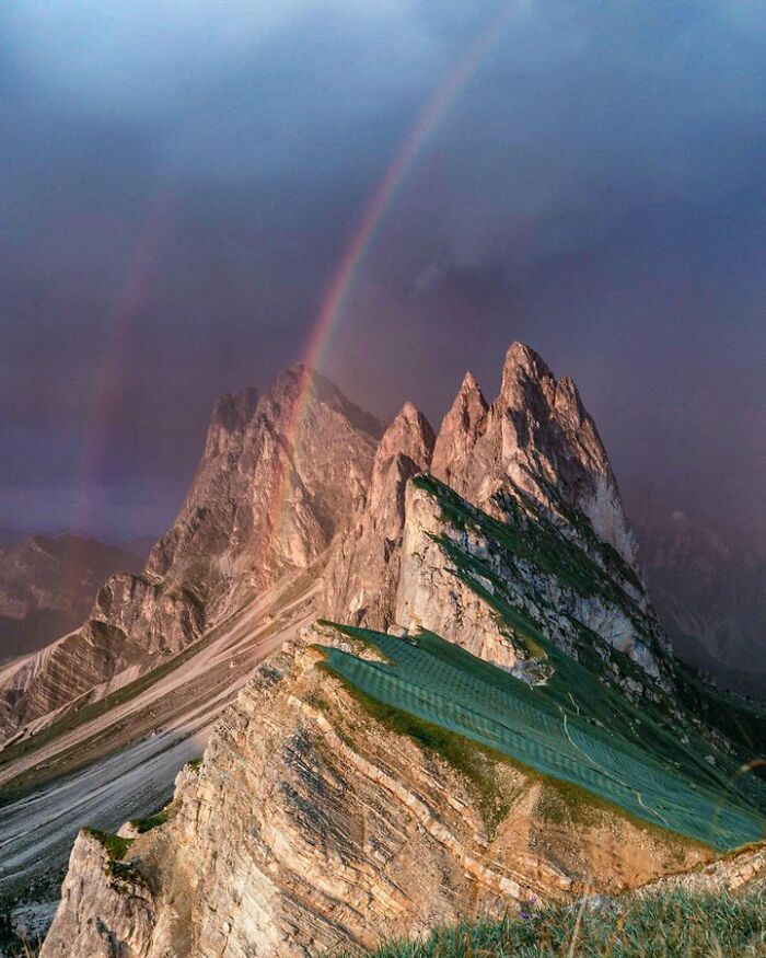 A Rainbow Before The Storm Over Seceda, Italy