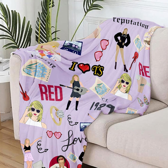 Taylor Swift Inspired Throw Blanket: that'll make you feel like you're enveloped by the singer's divine presence, an absolutely perfect home decoration and gift for any Swiftie in your life.