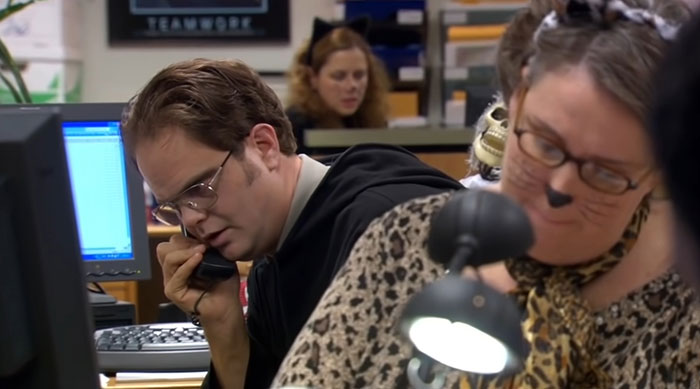 Dwight Schrute talking on the phone 