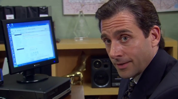 Michael Scott talking while on computer