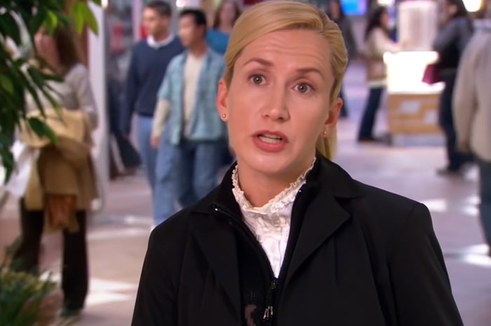 Angela Martin talking while in the shopping mall 