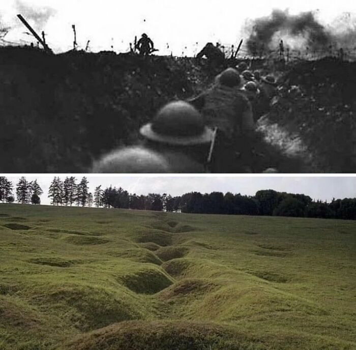 The Same Trench From Ww1, 100 Years Apart, 1914-2014