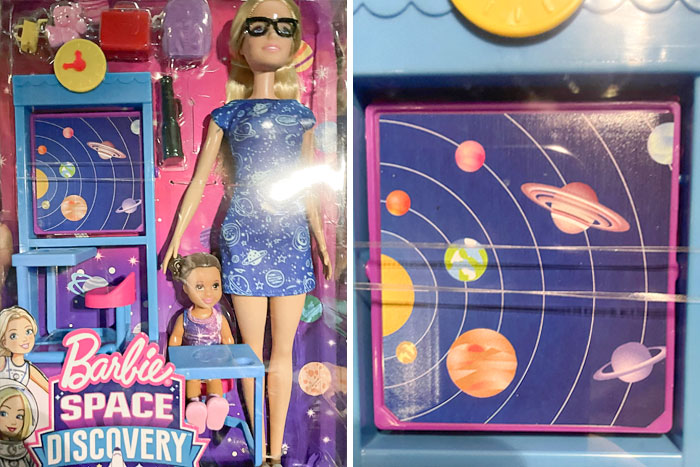 Barbie espacial con un sistema solar totalmente erróneo