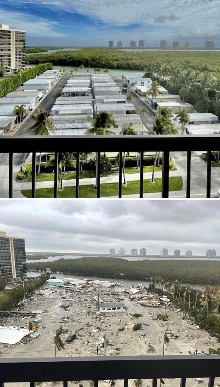 Antes y después del huracán Ian (Fort Myers, Florida)