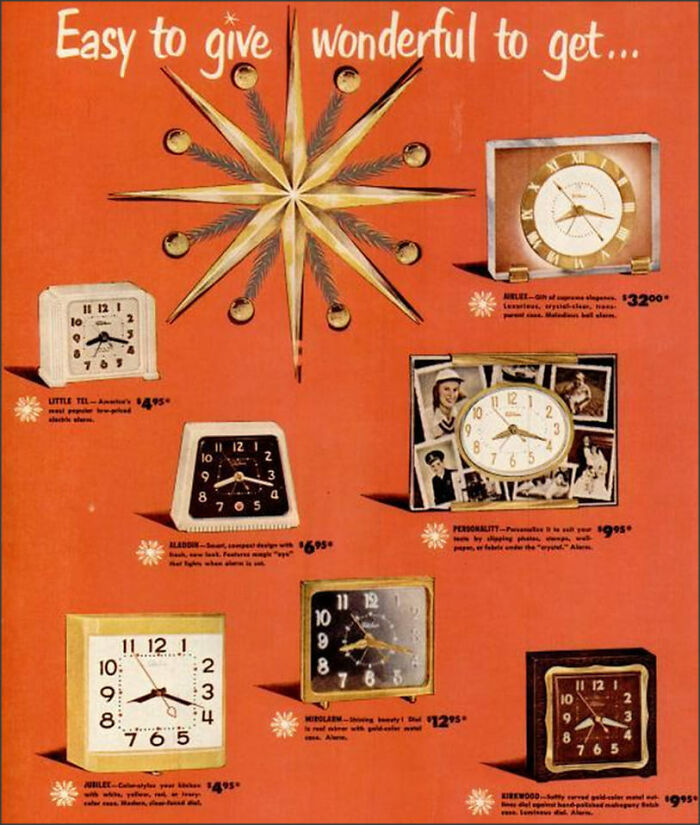 Telechron Electric Clocks, 1951. Via 1950sunlimited
