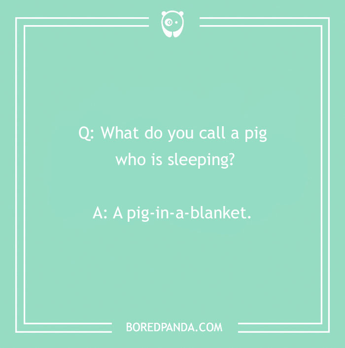 Funniest joke text: "What do you call a pig who is sleeping? A pig-in-a-blanket."