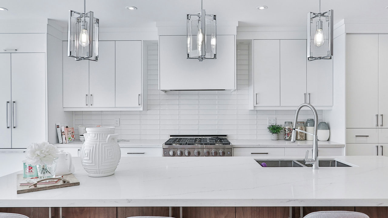 Image of white design kitchen.