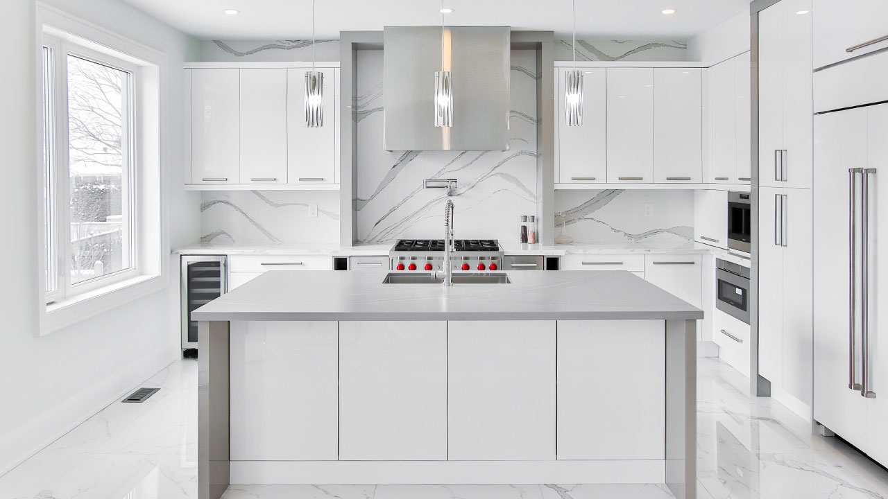 Image of a kitchen with white kitchen cabinets.