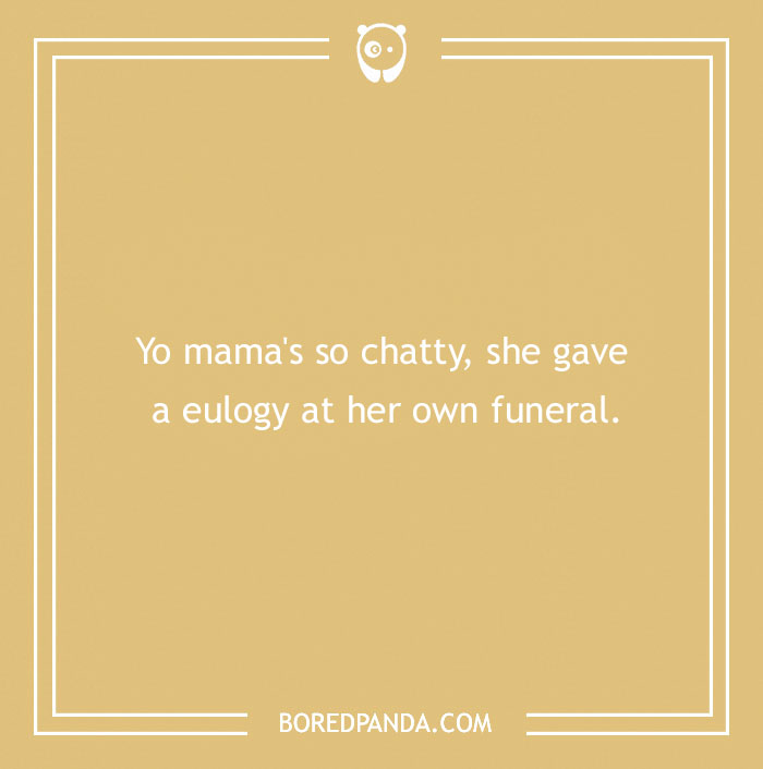 Yo mama joke text on a beige background from Bored Panda with humorous content.