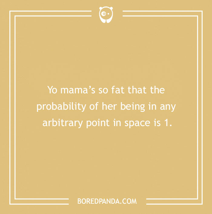 "Yo mama joke on a light brown background with text about probability. Bored Panda logo at the top."