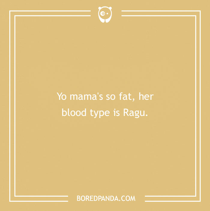 Text on a beige background with a "yo mama joke" about blood type and Ragu.