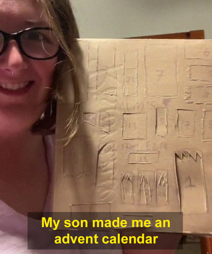 10-Year-Old Boy Makes His Mom Lovely Advent Calendar Out Of An Old Pizza Box