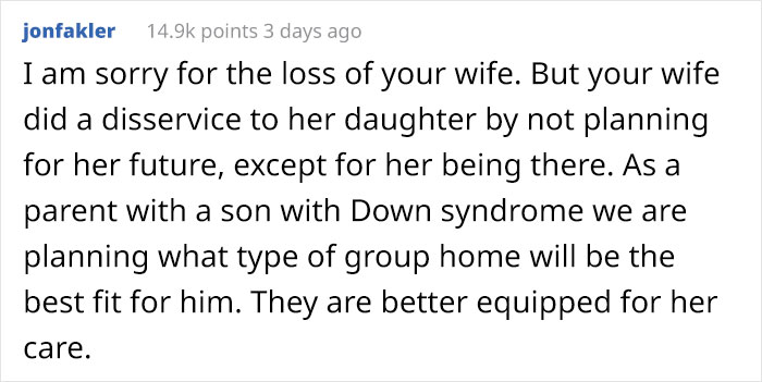 “AITA For Breaking My Deathbed Promise To My Wife To Take Care Of Her Down's Syndrome Daughter?” 